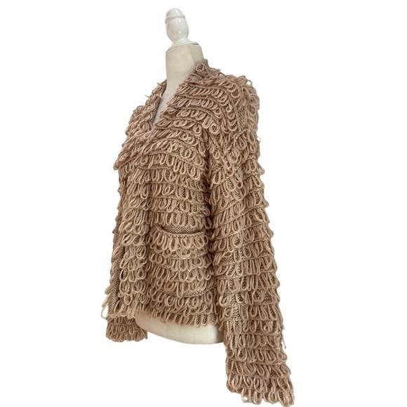 The Great. The Short Monster Loop Knit Cardigan Sweater Open Front Tan - Picture 4 of 11